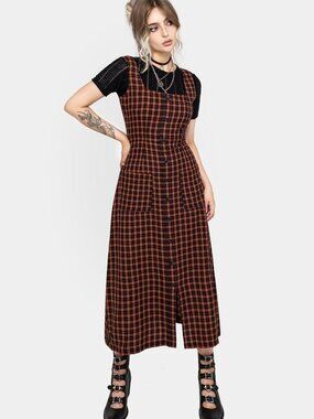 Disturbia Terra Check Button Up Midaxi Dress - 10